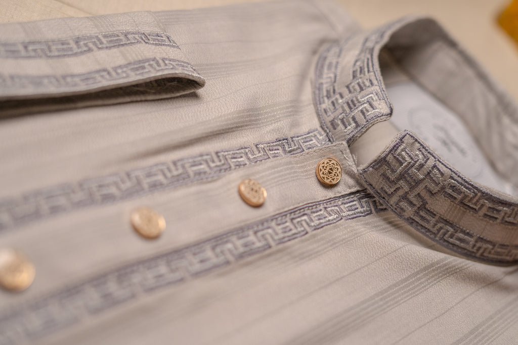 Light Grey Striped Panjabi