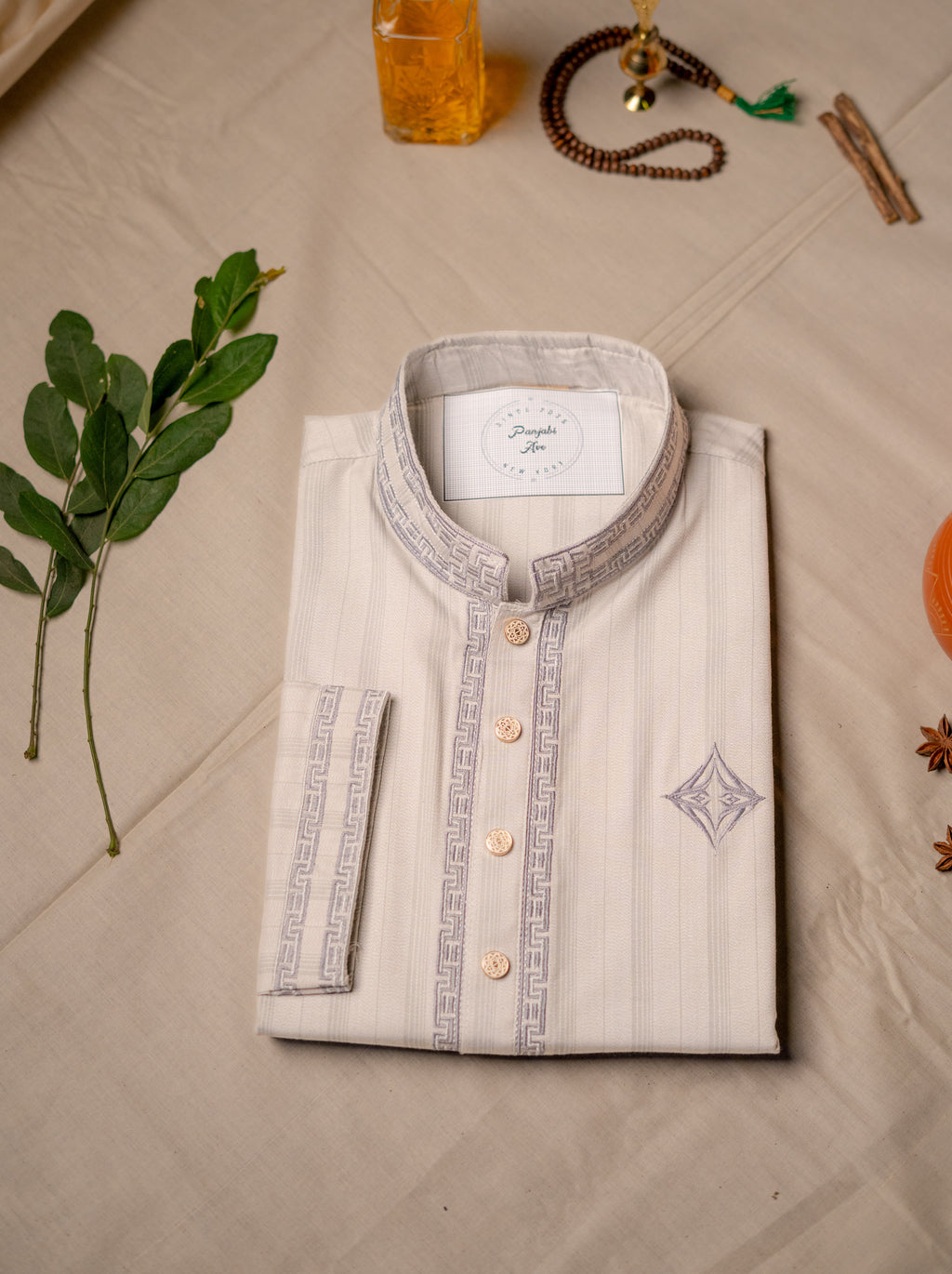 Light Grey Striped Panjabi