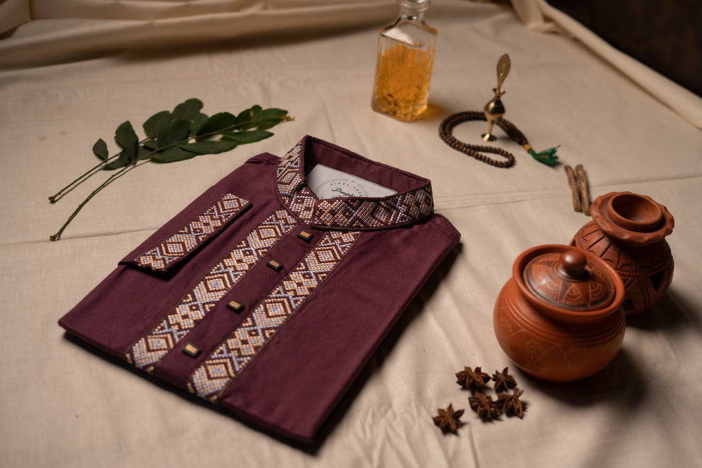Deep Plum  Embroidered Panjabi