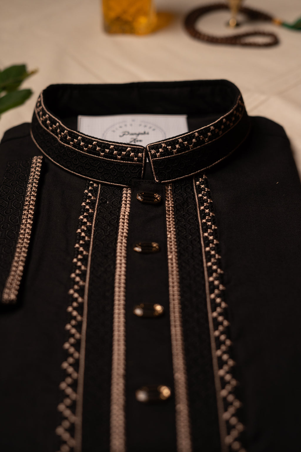 Midnight Onyx Hand-Embroidered Panjabi