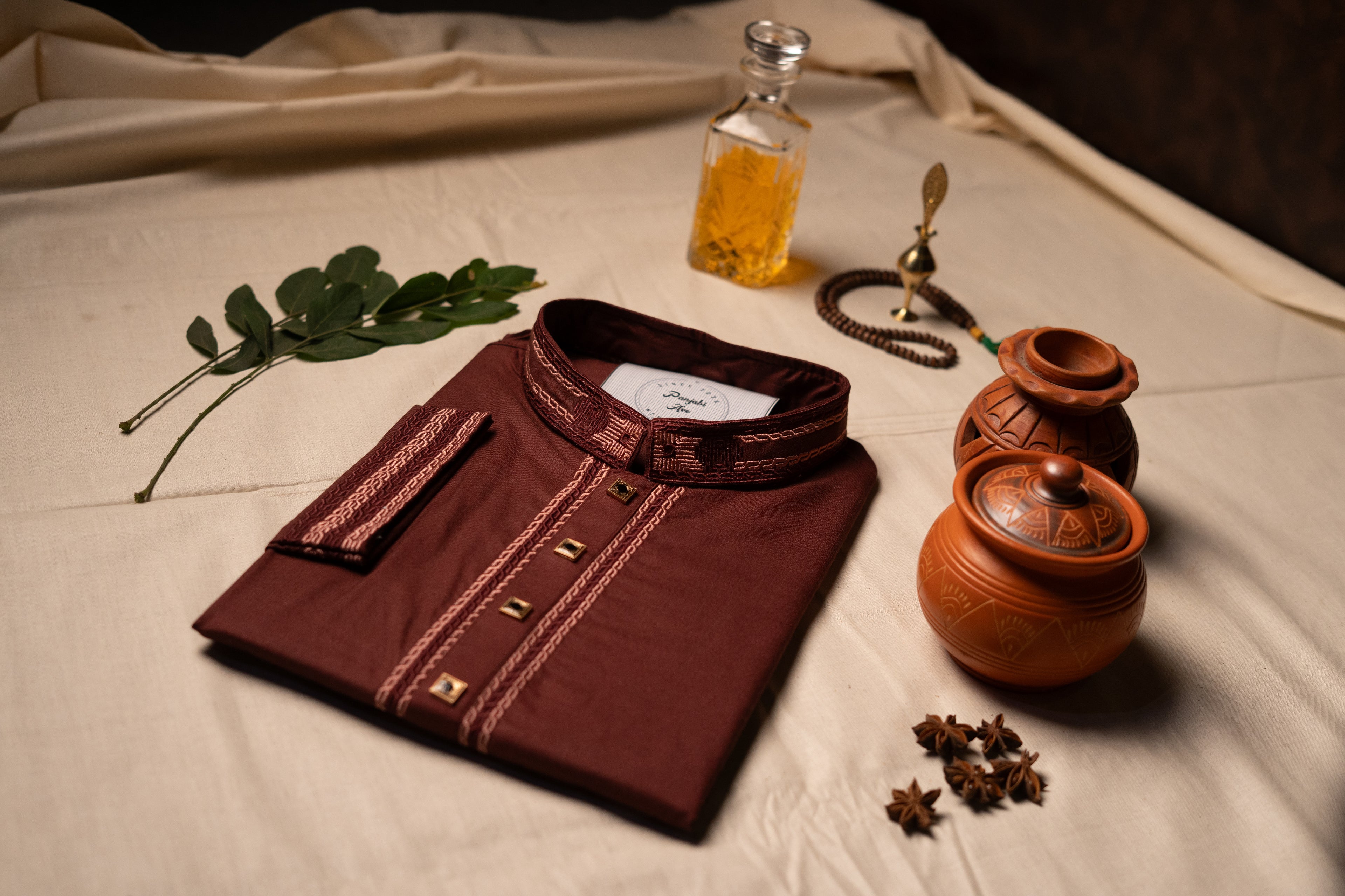 Rich Burgundy Embroidered Panjabi