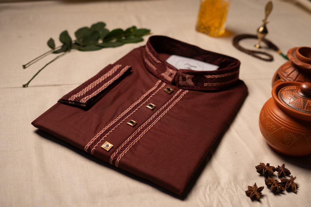 Rich Burgundy Embroidered Panjabi