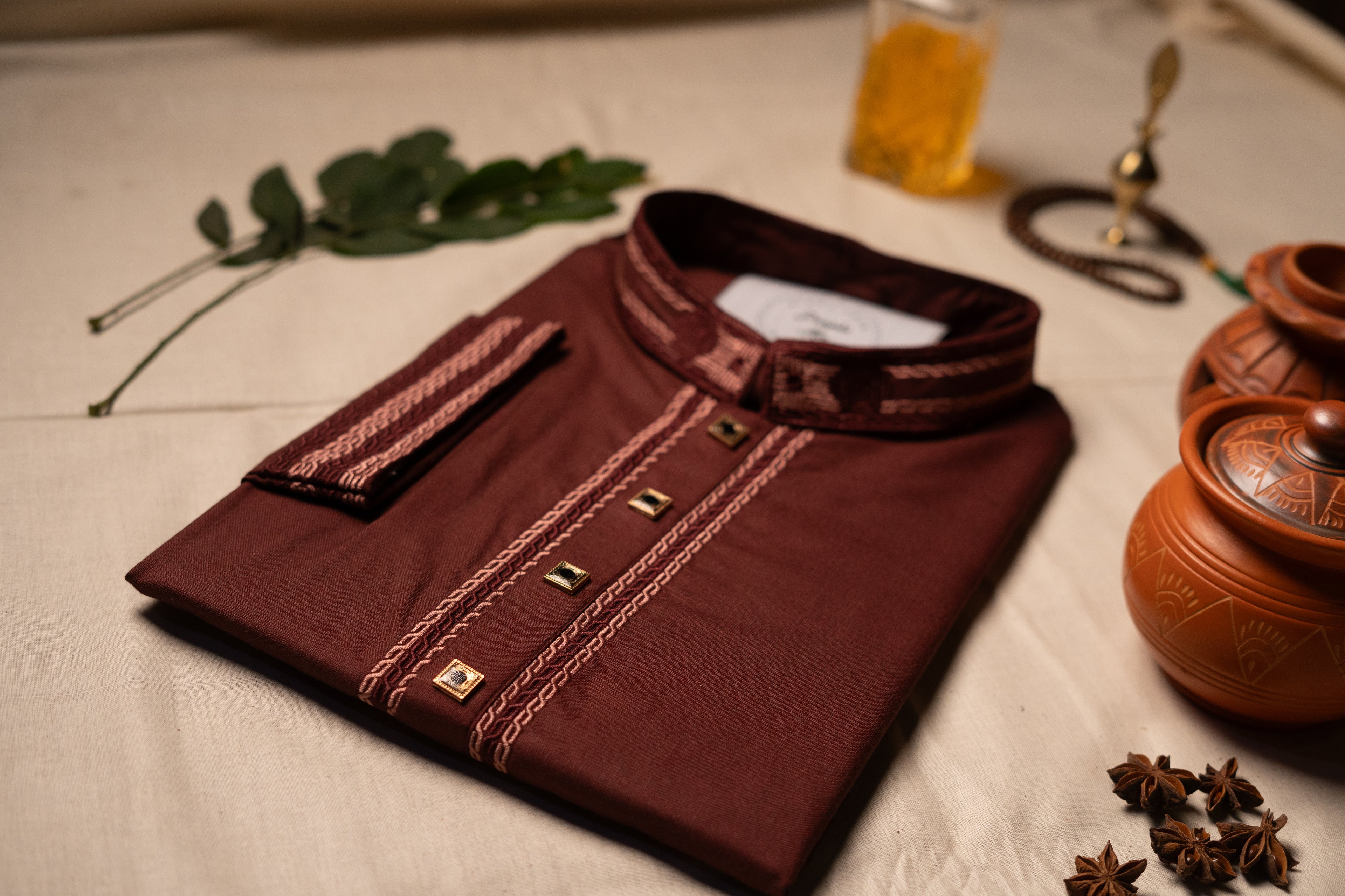 Rich Burgundy Embroidered Panjabi