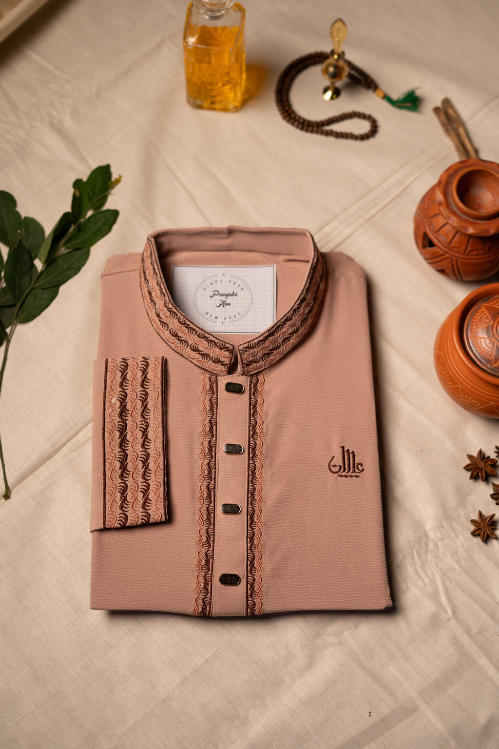 Rose-Dust Textured Panjabi