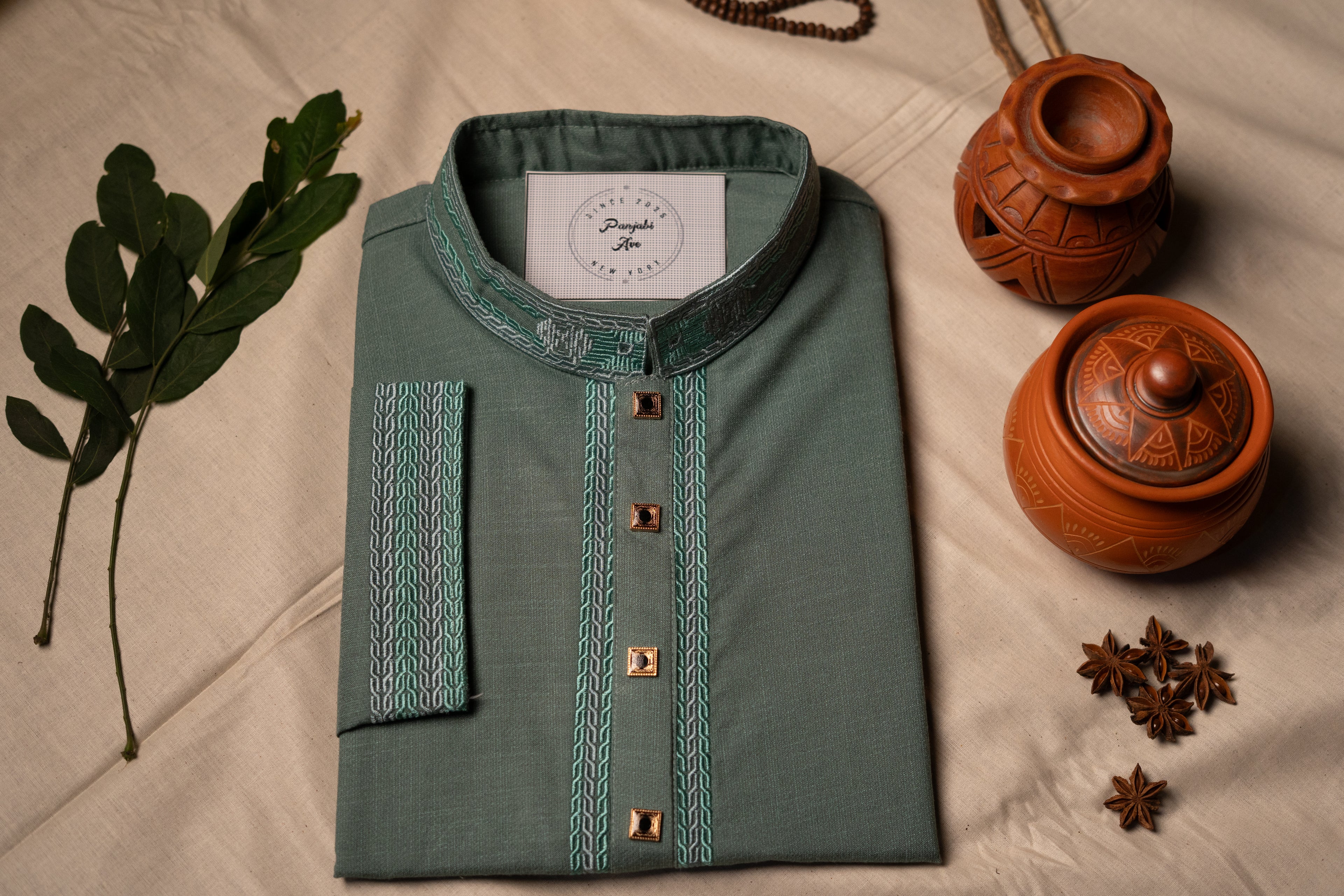 Teal Green Embroidered Panjabi