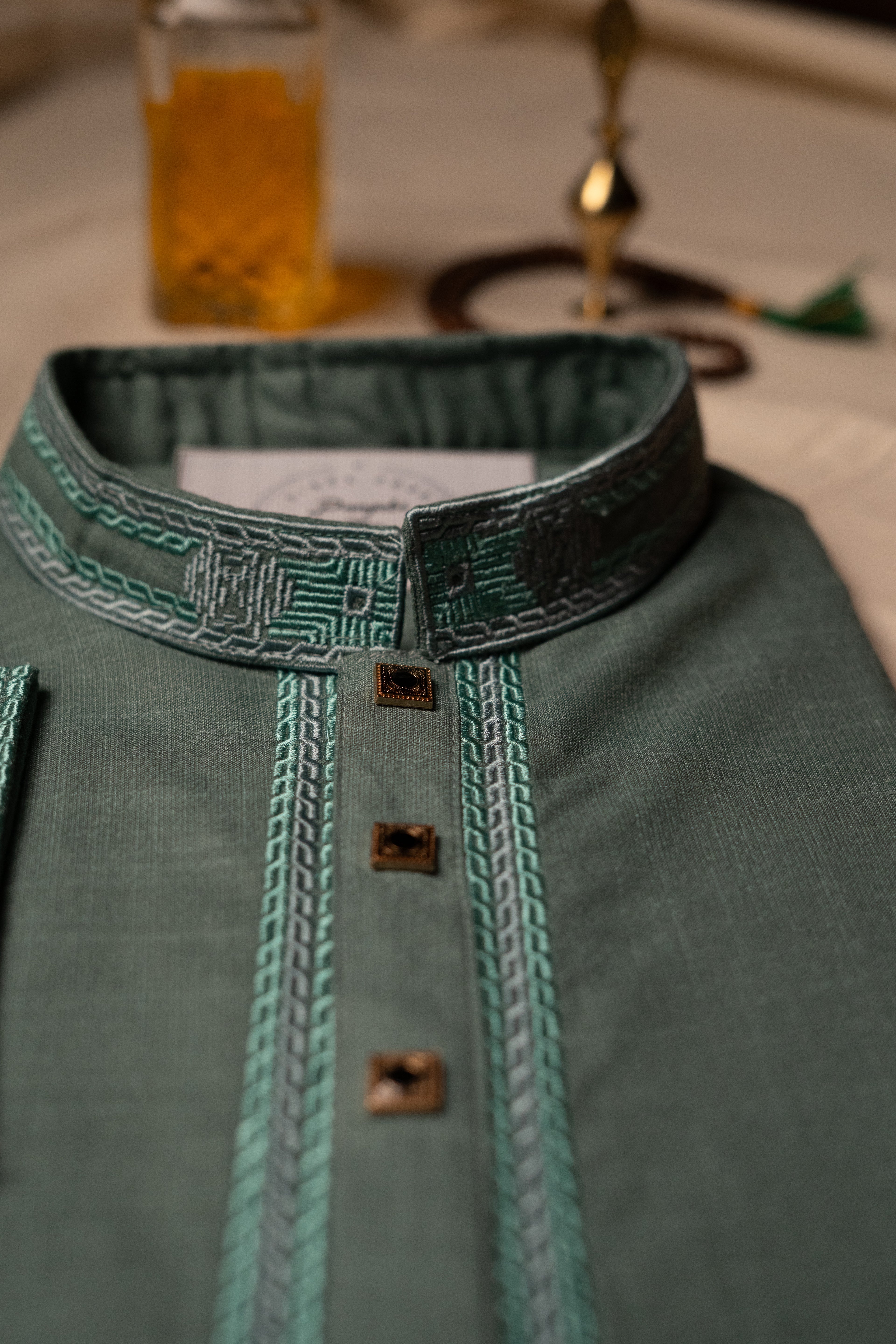 Teal Green Embroidered Panjabi