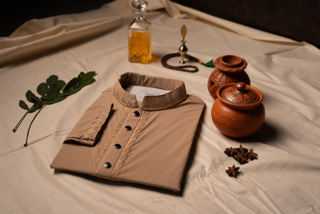 Elegant Tan Embroidered Panjabi