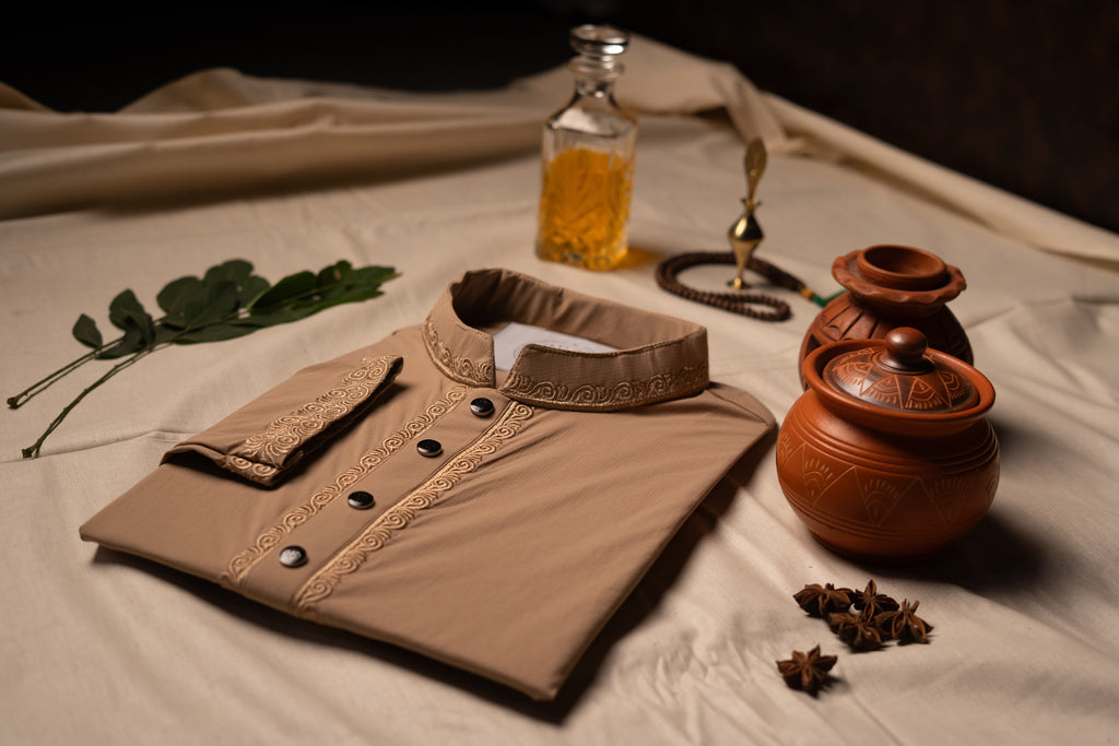 Elegant Tan Embroidered Panjabi