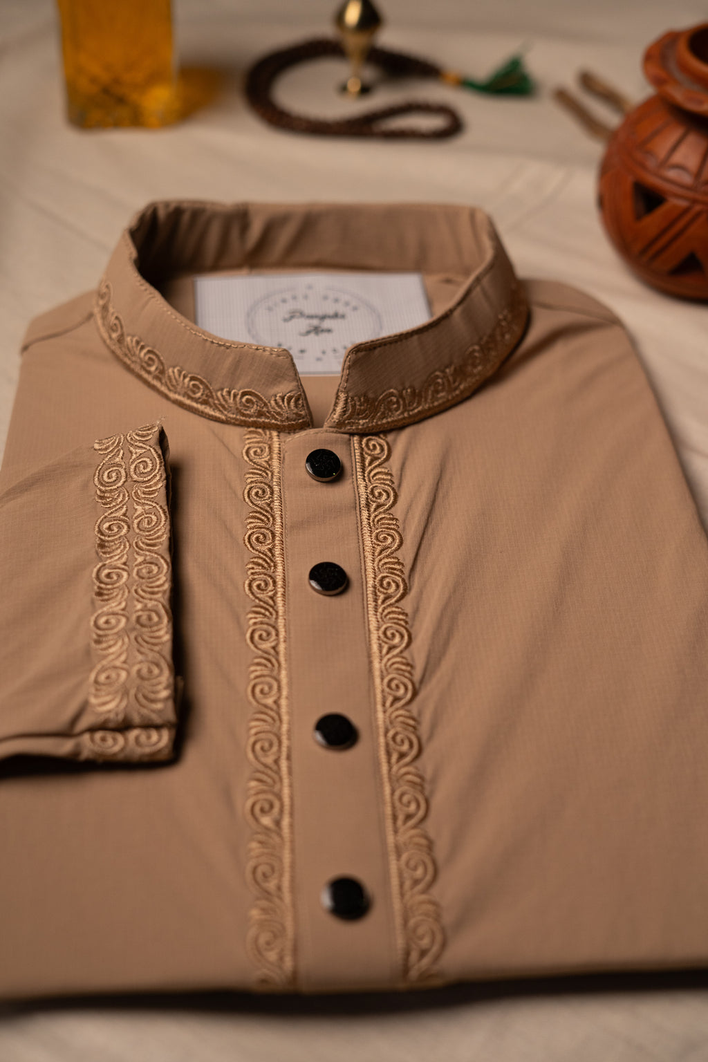 Elegant Tan Embroidered Panjabi