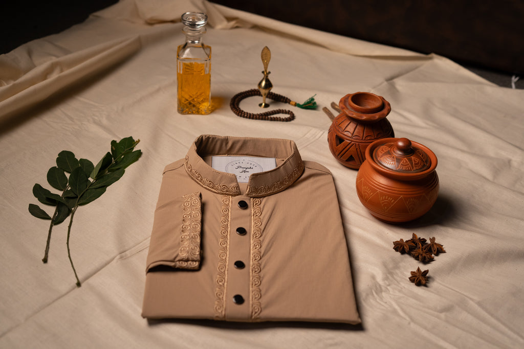 Elegant Tan Embroidered Panjabi