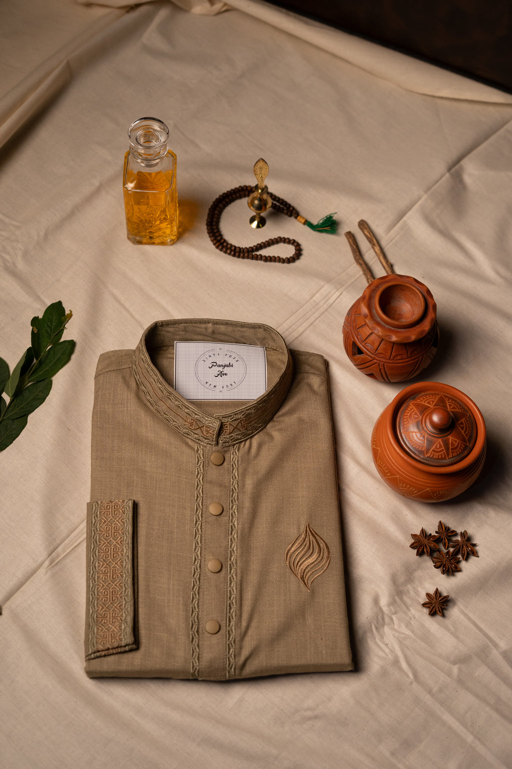 The Earth-Tone Embroidered Panjabi