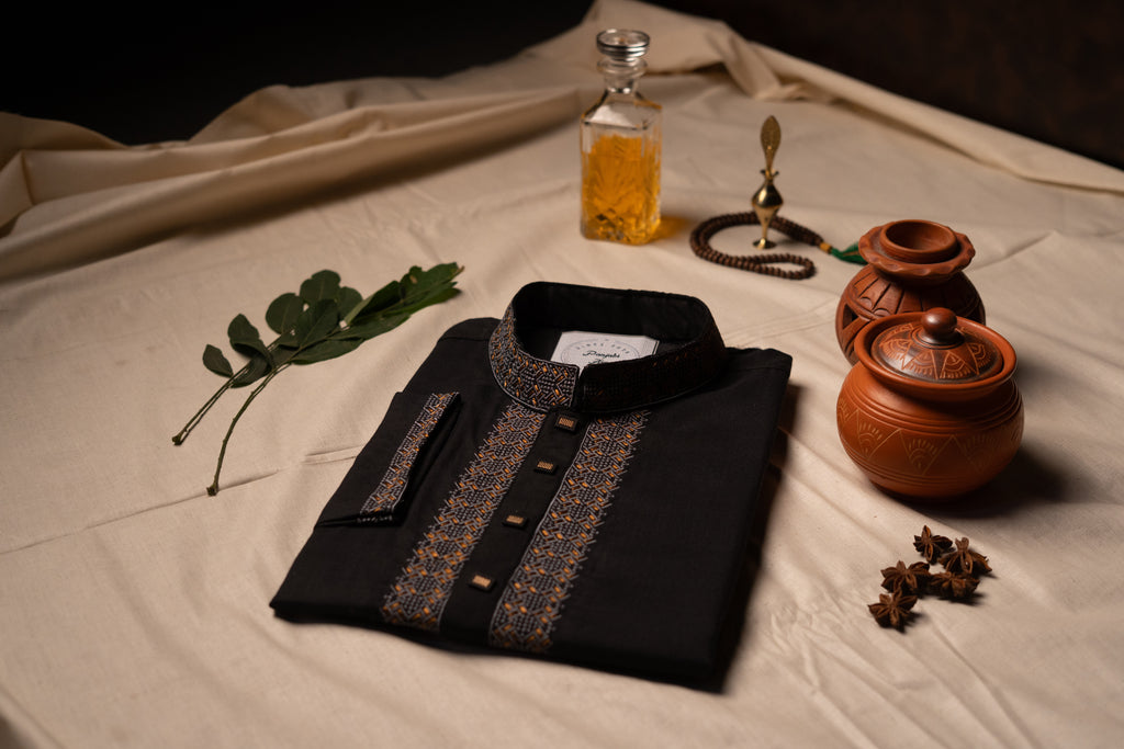 Premium Black Designer Panjabi
