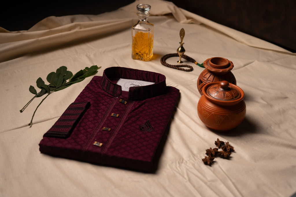 Maroon Embroidered Panjabi