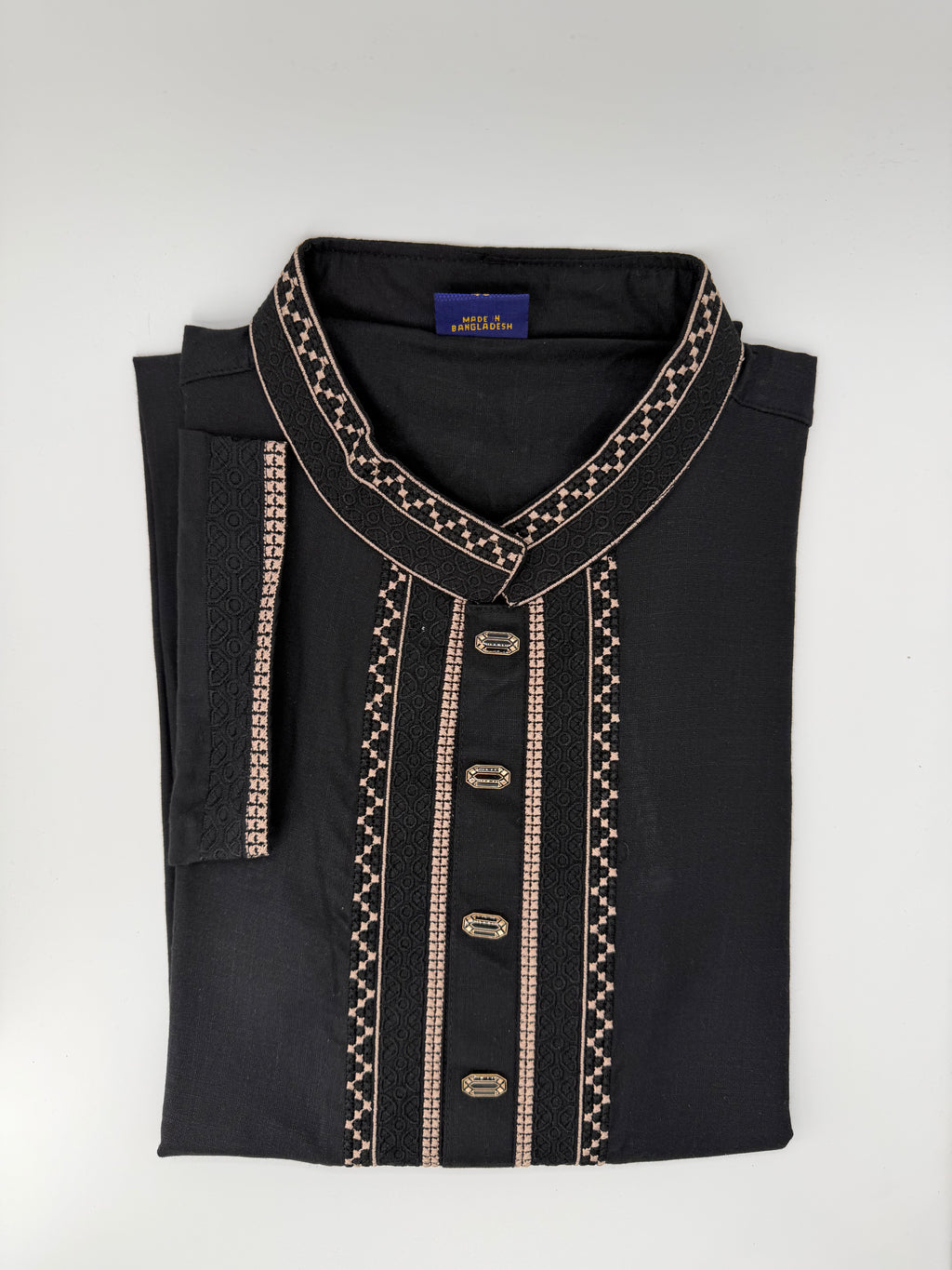 Midnight Onyx Hand-Embroidered Panjabi