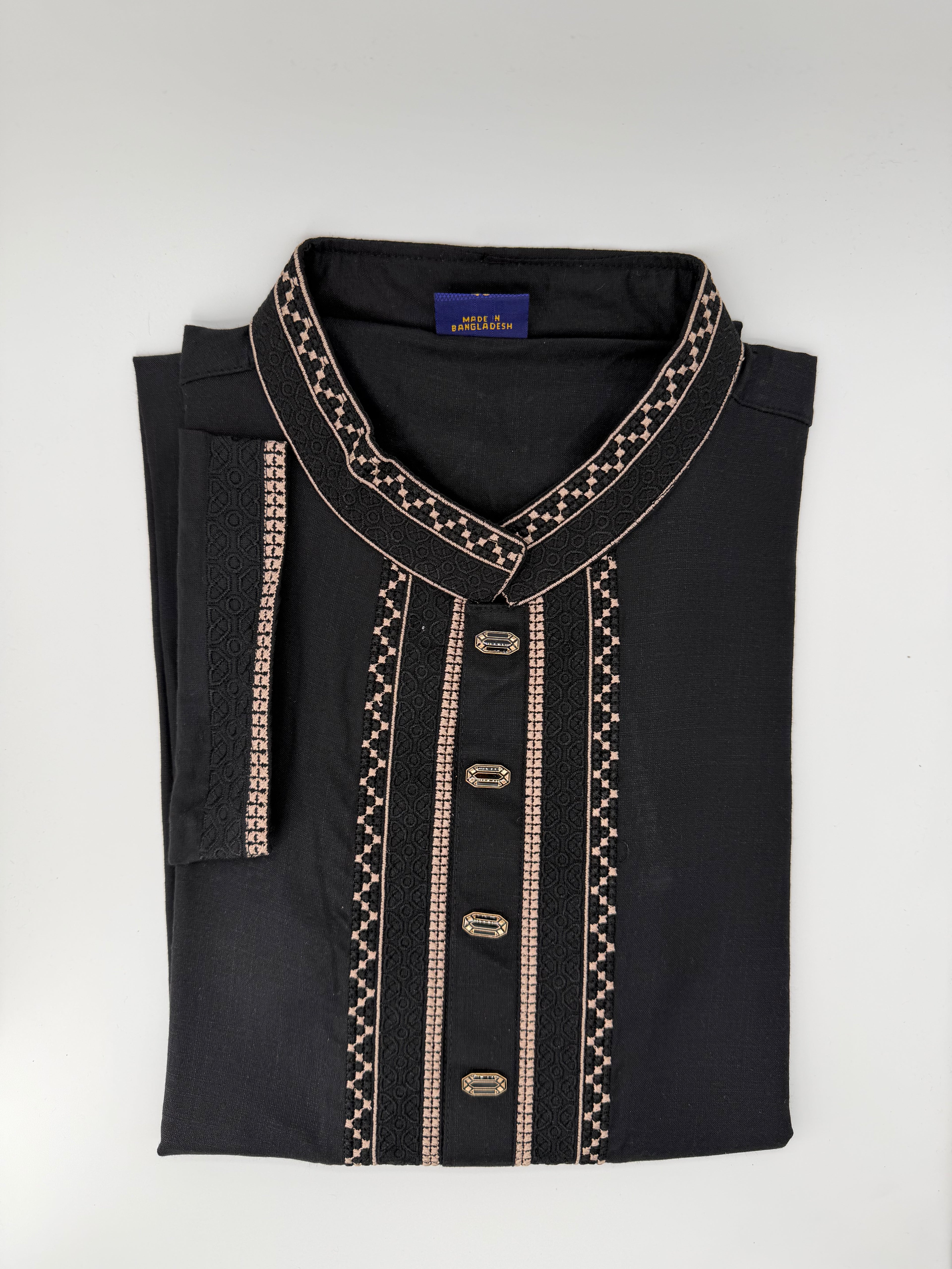 Midnight Onyx Hand-Embroidered Panjabi