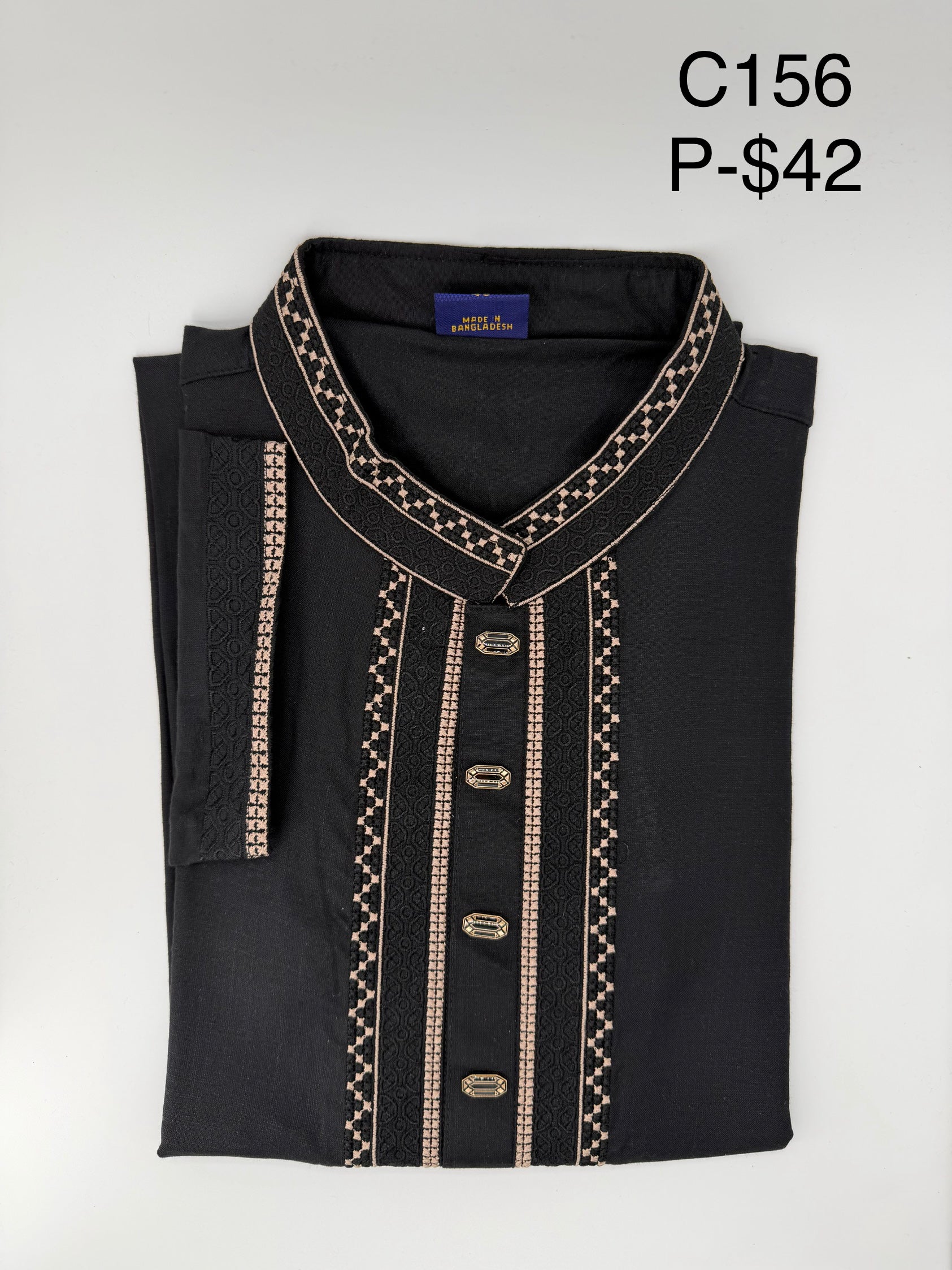 Midnight Onyx Hand-Embroidered Panjabi
