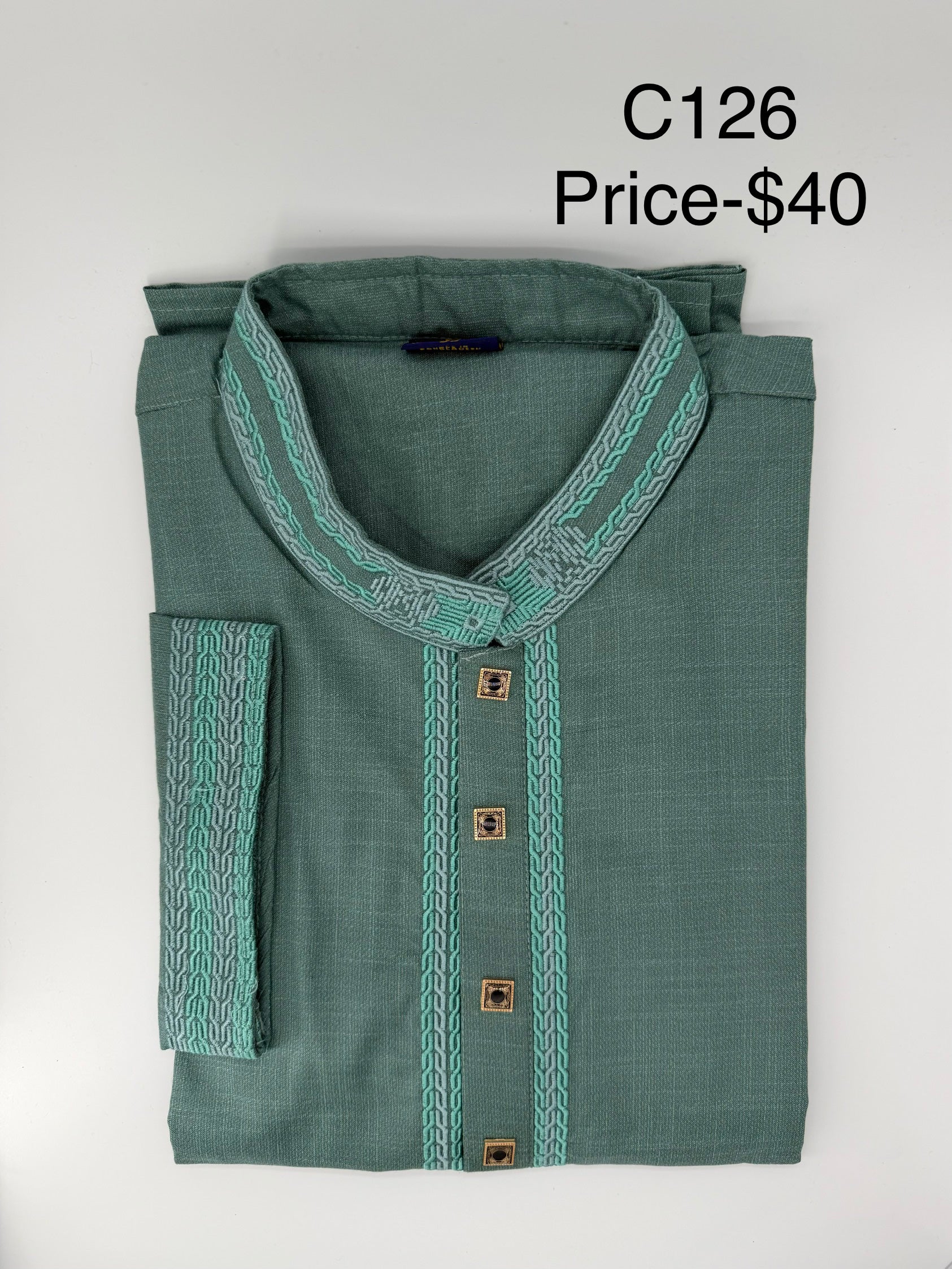 Teal Green Embroidered Panjabi