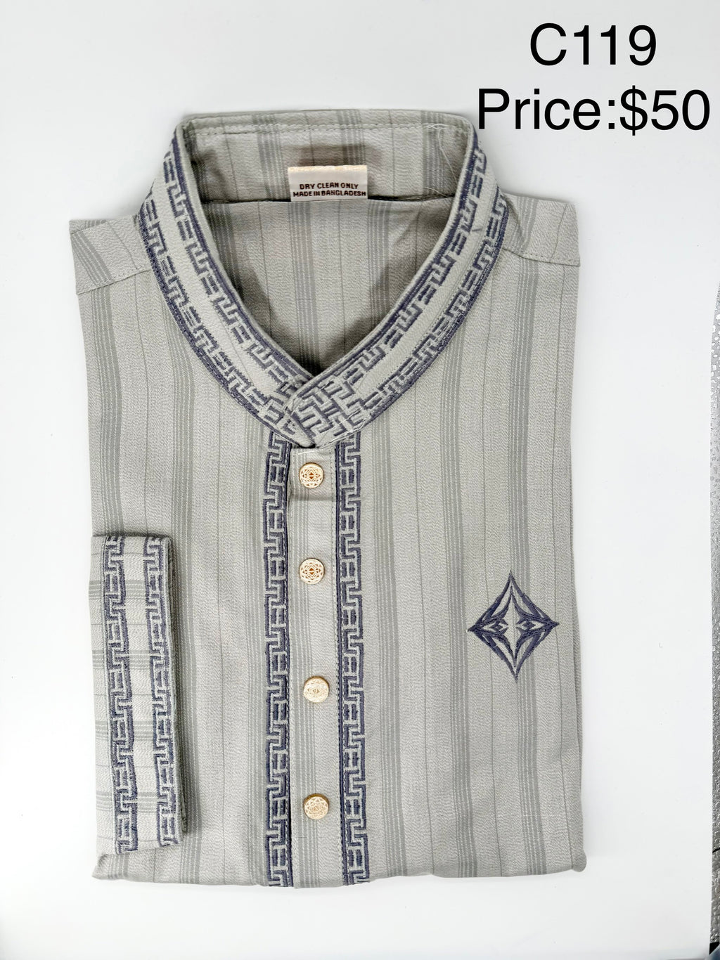 Light Grey Striped Panjabi