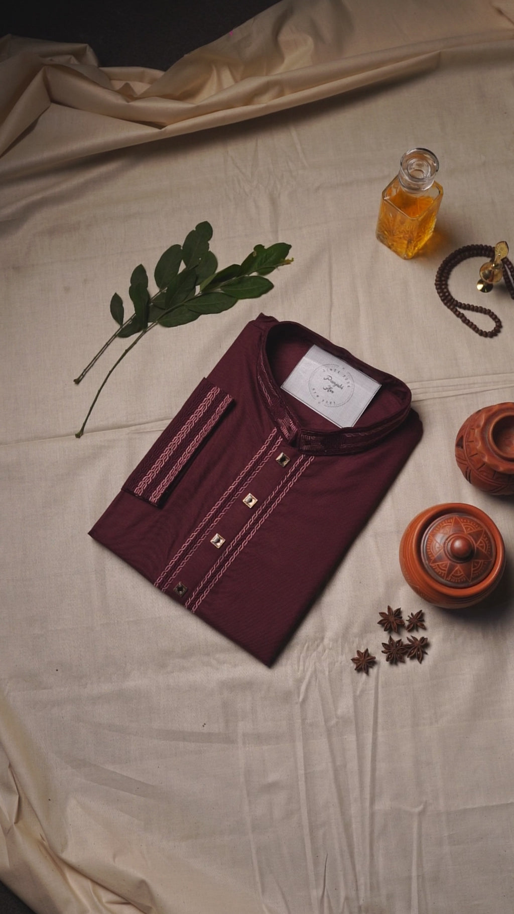 Rich Burgundy Embroidered Panjabi