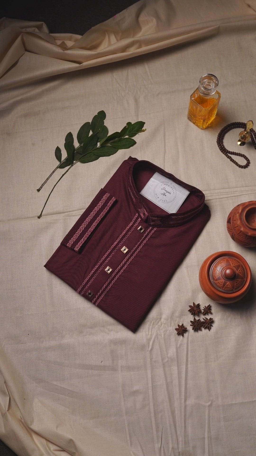 Rich Burgundy Embroidered Panjabi