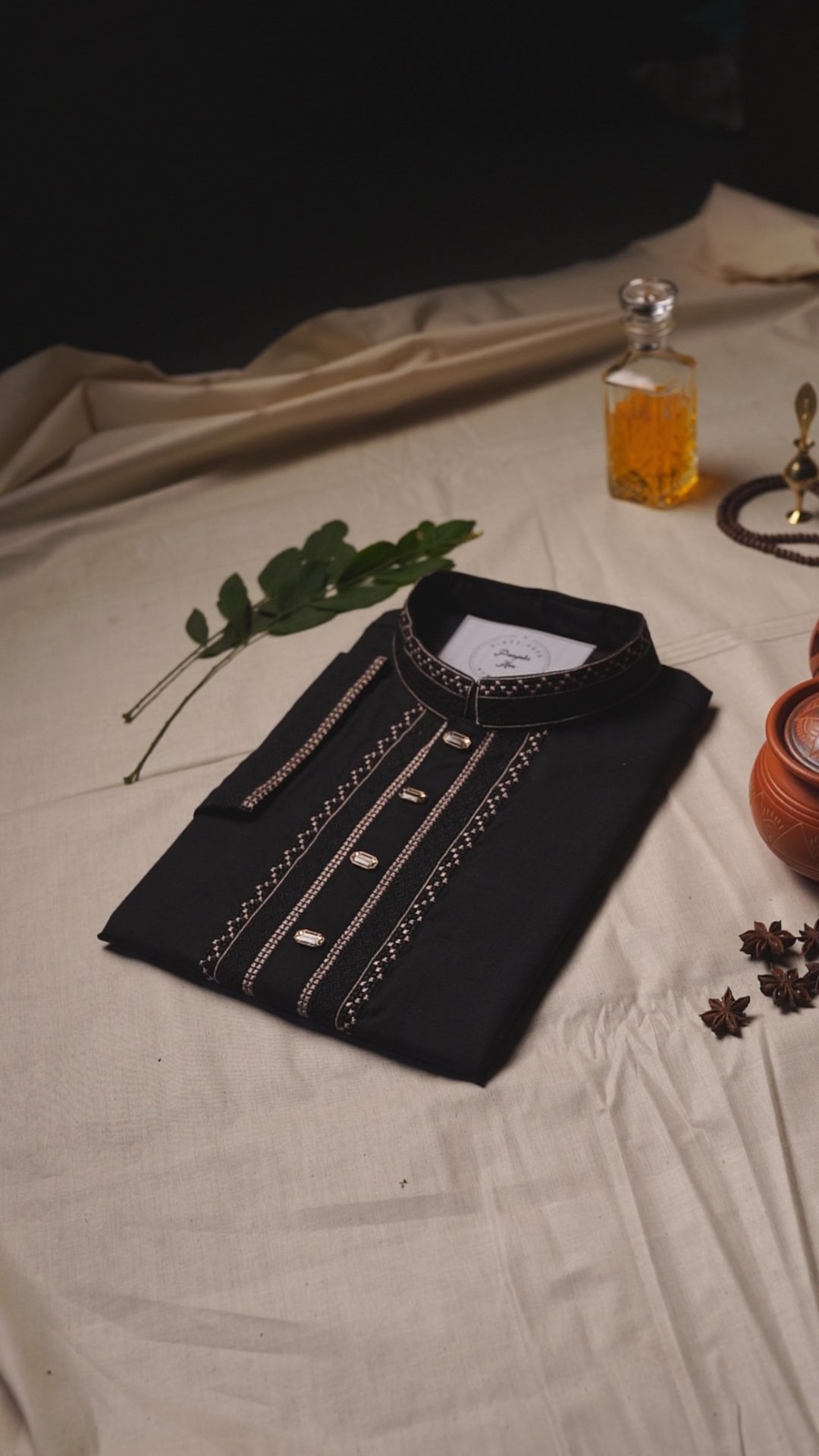 Midnight Onyx Hand-Embroidered Panjabi