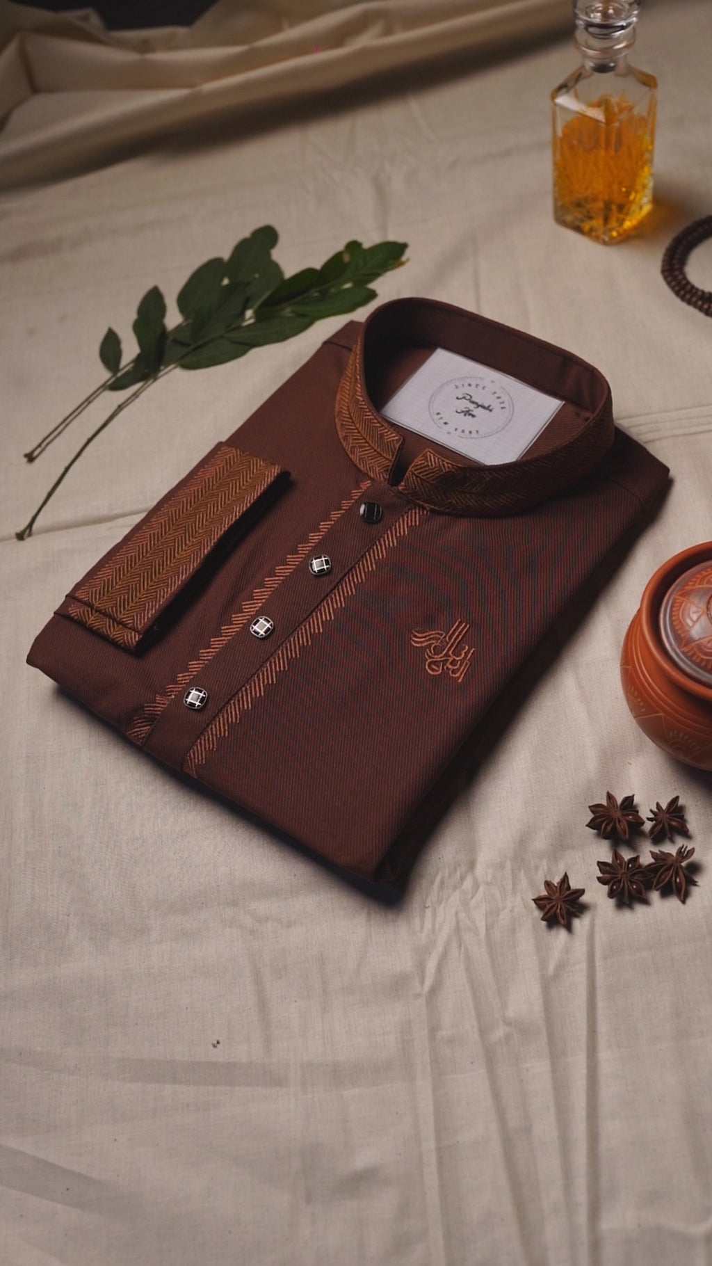 Elegant Brown Embroidered Panjabi