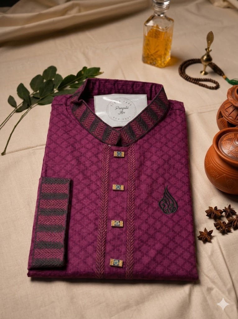 Maroon Embroidered Panjabi