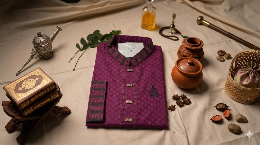Maroon Embroidered Panjabi